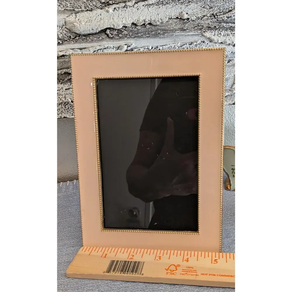 Picture Frame Sheffield Home Blush Pink Enamel Gold Beaded Trim Tabletop 4x6